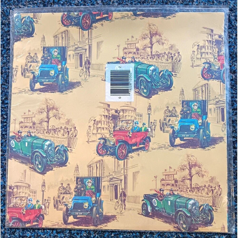 Vintage Hy-Sil Gift Wrap Wrapping Paper Antique Cars Birthday 2 Sheets 20x30